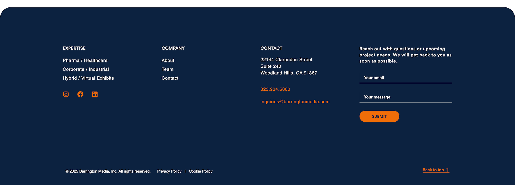 Website homepage footer