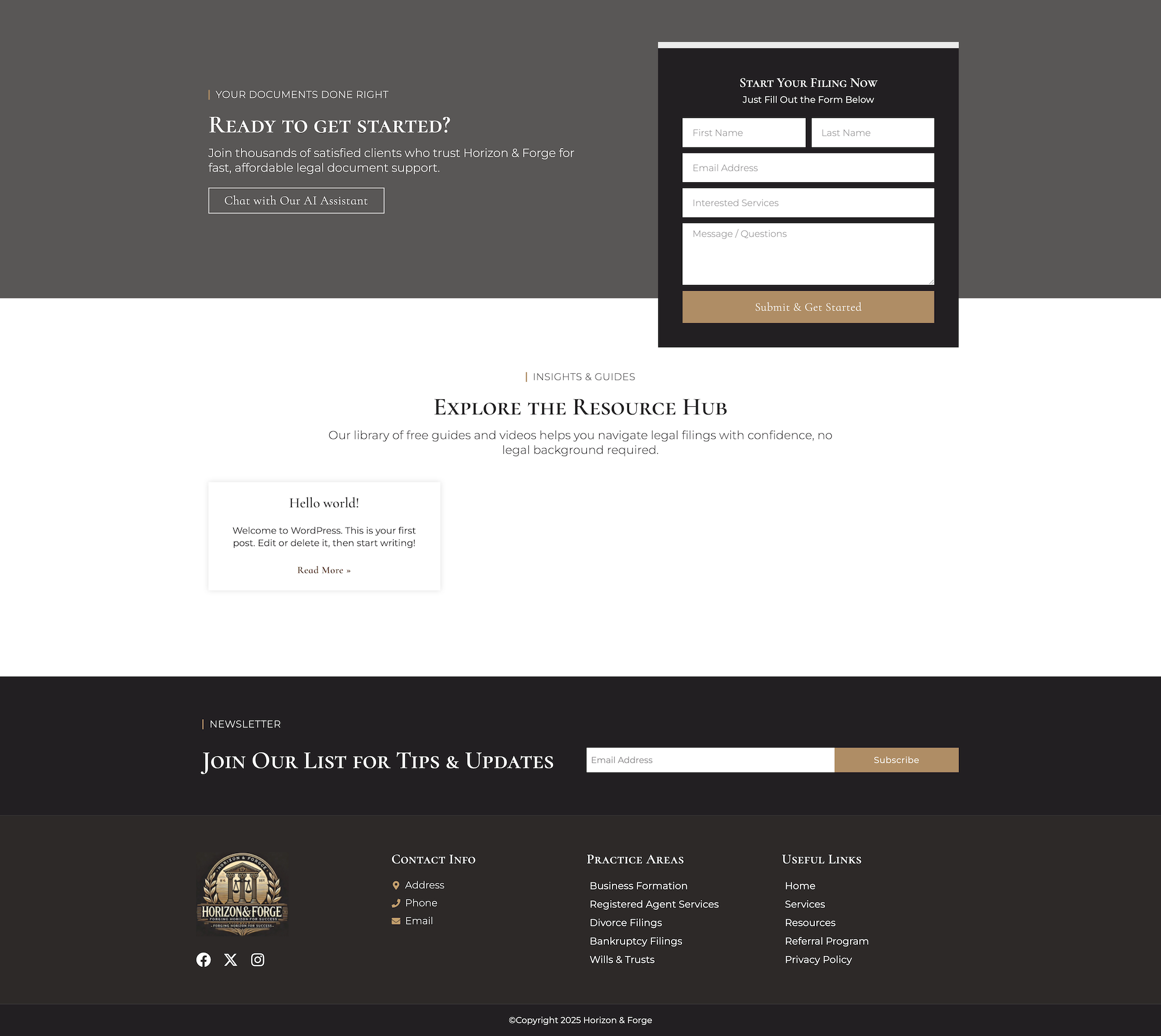 Website homepage lower section