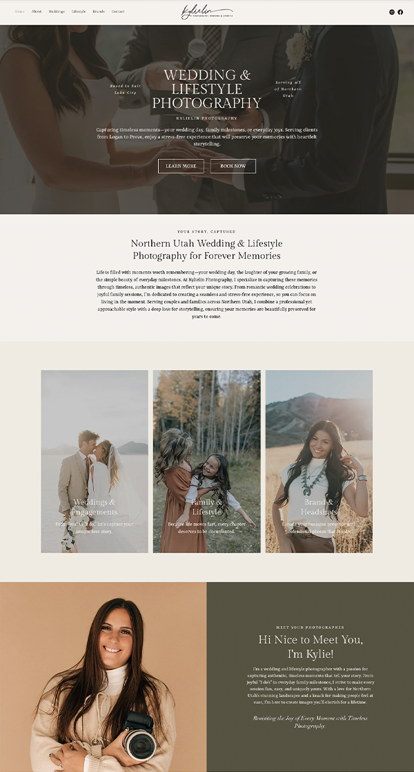Wedding and lifestyle photography business website design