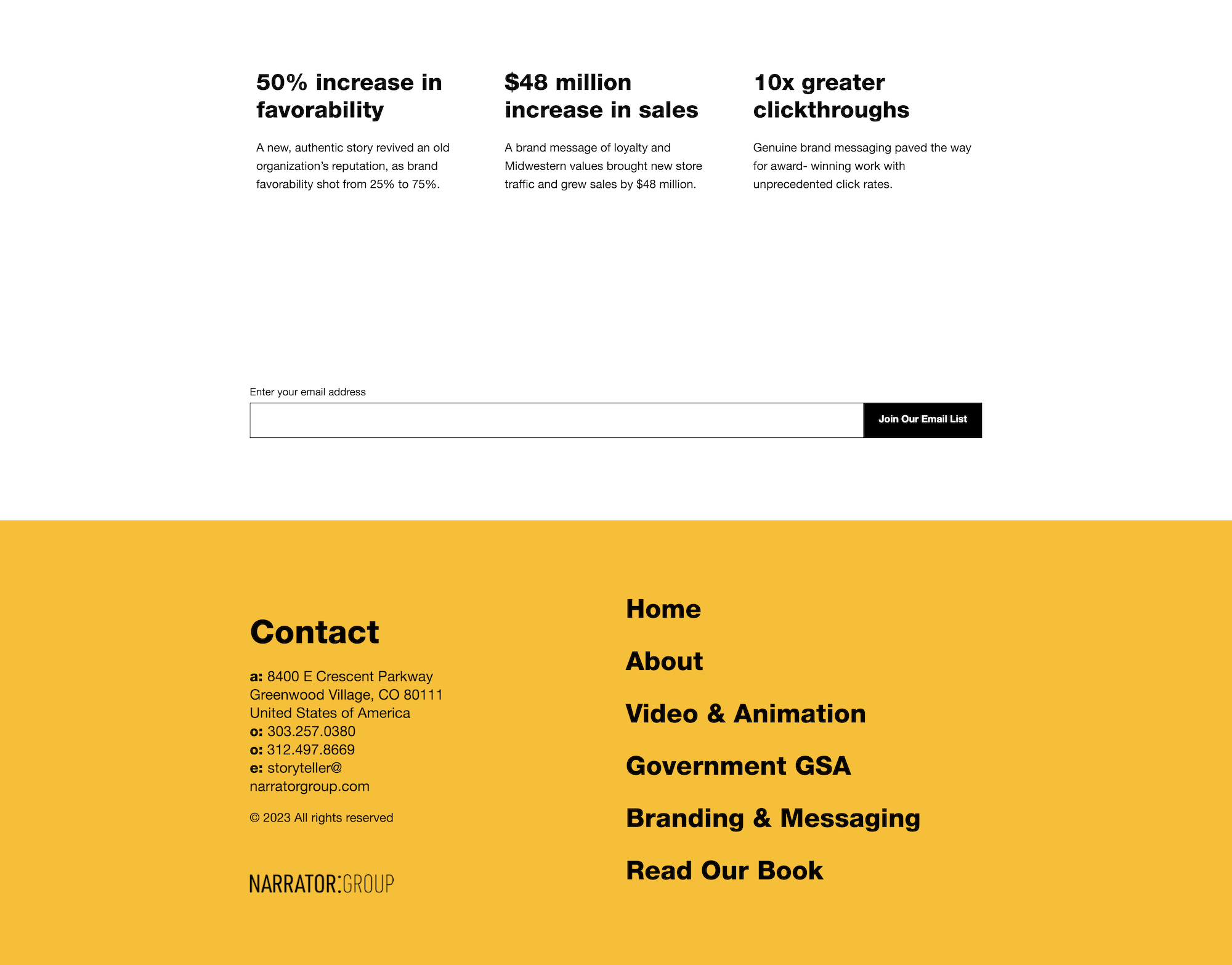 Website homepage lower section